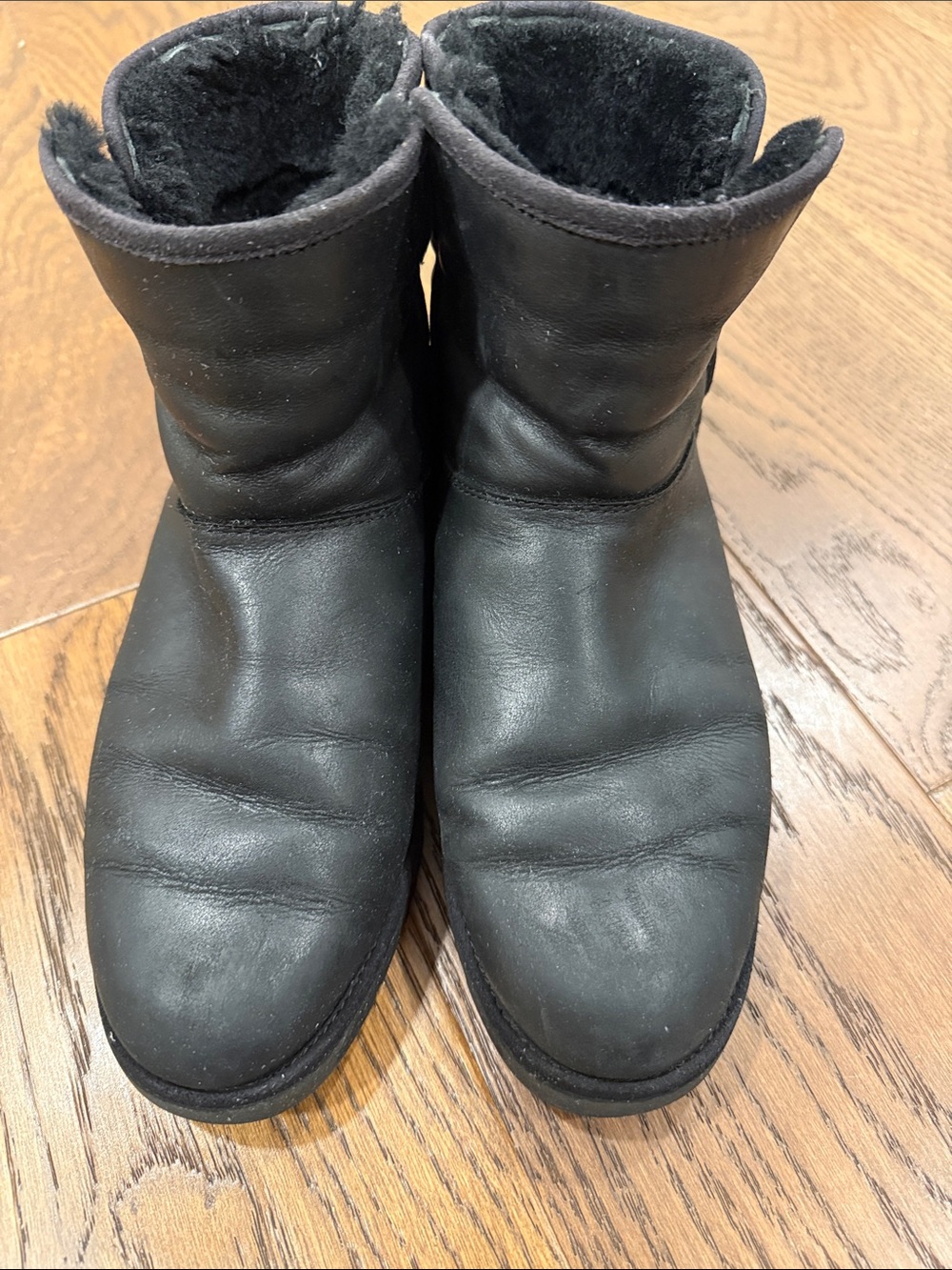 UGG Black Leather Cozy-Fleece Women’s Winter Boots